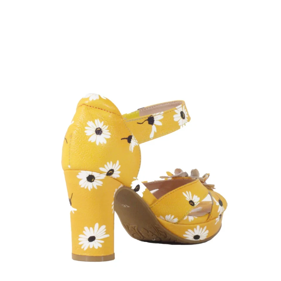 CHELSEA CREW DAISY YELLOW FLORAL 3.5" BLOCK HEEL SANDAL 38 7 7.5 8 M NEW NIB BOX - Image 3 of 4