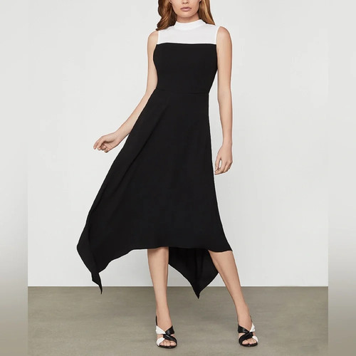 BCBG MAXAZRIA BLACK & WHITE MOCKNECK SLEEVELESS DRESS