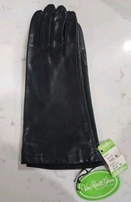 Vintage Van Raalte Genuine Leather Black Tricot Lined Gloves Size M