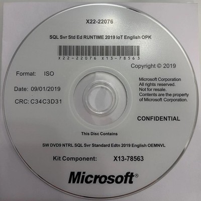 Microsoft SQL Server 2019 Standard IoT OEM w/ COA Key + Install Disc (OPK)