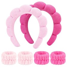 WHAVEL 6PCS Terry Cloth Spa Set - Puffy Sponge Headband, Wrist Towels for Fac...