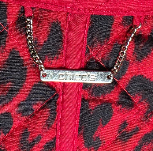 Chico's Womens Red Quilted Snap Shut Jacket Size 8 / 10 - Picture 4 of 17