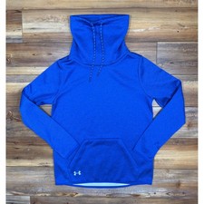 Under Armour Womens ColdGear Funnel Neck Hoodie Blue Loose Fit Small Pullover