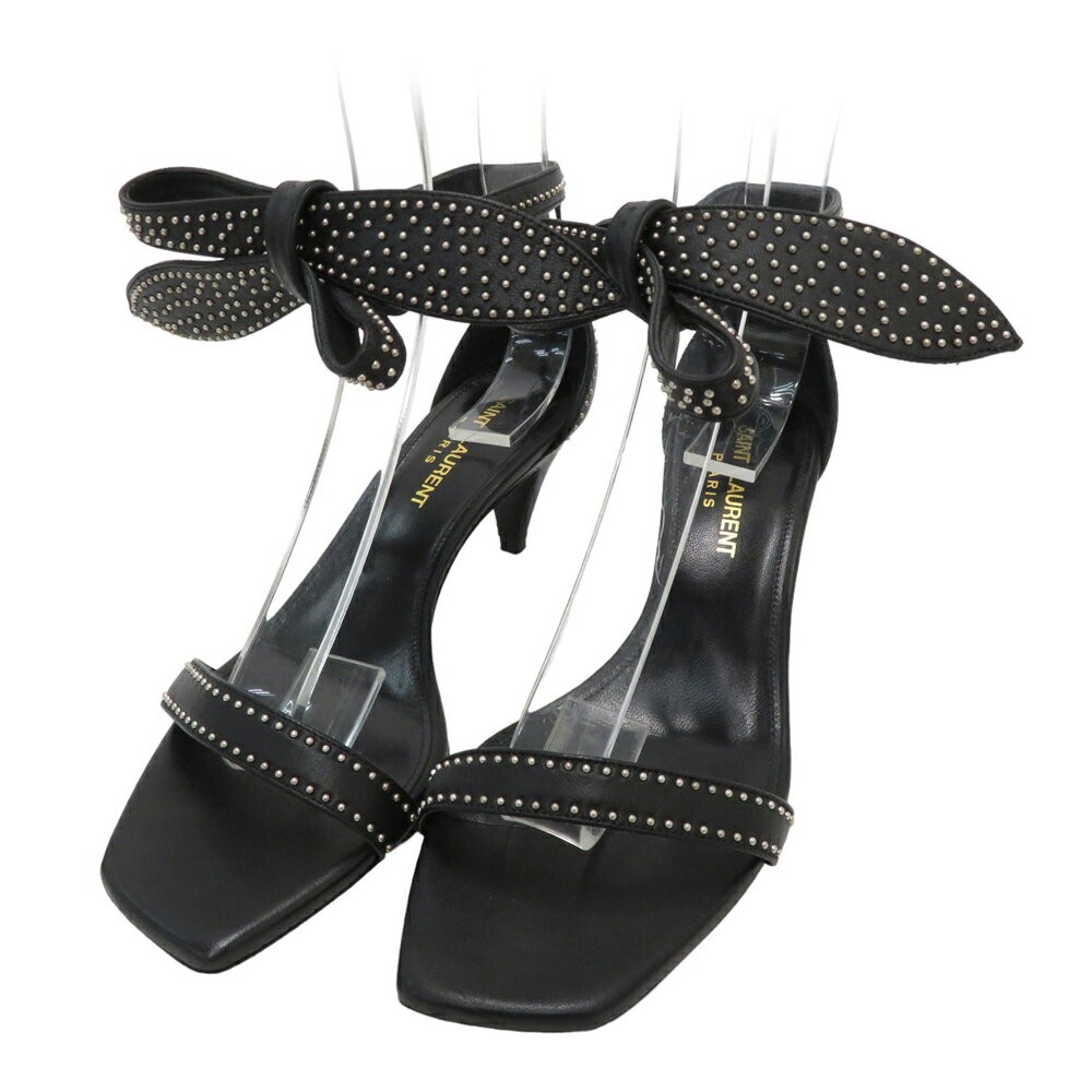 Sandali Saint Laurent borchie neri pelle cinturino alla caviglia taglia 36 donna autentici