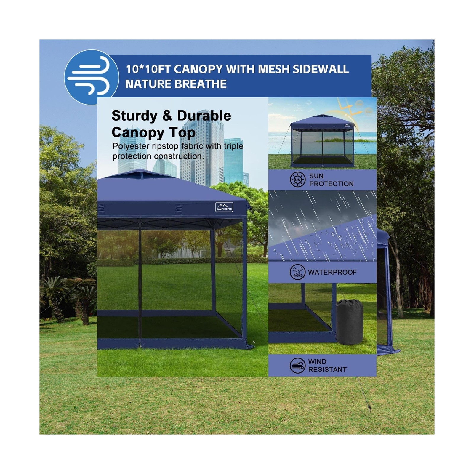 KAMPKEEPER 10x10 Pop-Up Canopy Tent, Waterproof Portable Shade with Screen Wa...