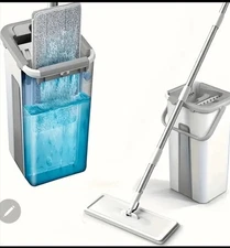 Hand Free Flat Floor Mop And Bucket Set- 3 Pcs Mop Pads