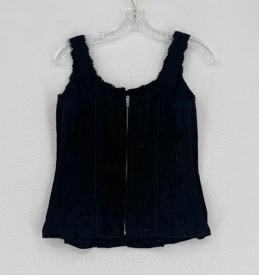 Tripp NYC Mujer Negro Brocado Terciopelo Tapiz Gótico Punk Cordones Corsé Top Talla L Foto 2 de 3