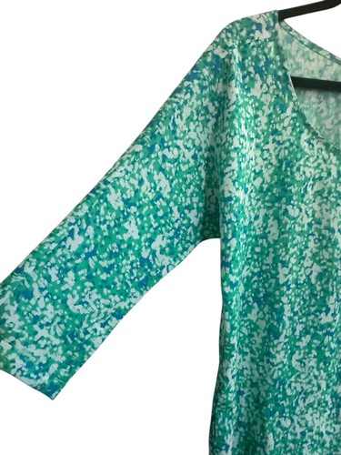 Camicetta Ann Taylor media verde blu primaverile acquerello artistico Popover #4332 - Foto 2 di 9