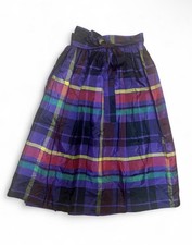 Vtg 70s Joseph Magnin Plaid Taffeta Wrap Skirt MINT ILGWU Made in USA w Remnant