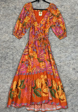 FARM RIO Maxi Wrap Dress XS Red Spring Bananas Rope Belt Festival Party $255