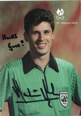 Dr. Markus Merk - FIFA referee -, signed old postcard