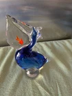 Vintage Venetian Crafted Murano Glass Pelican w Fish in Mouth 8" Deep Cobalt
