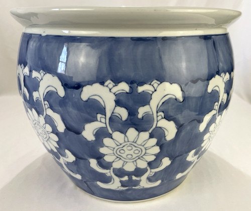VINTAGE LARGE ORIENTAL BLUE & WHITE STATEMENT PLANTER HANDMADE