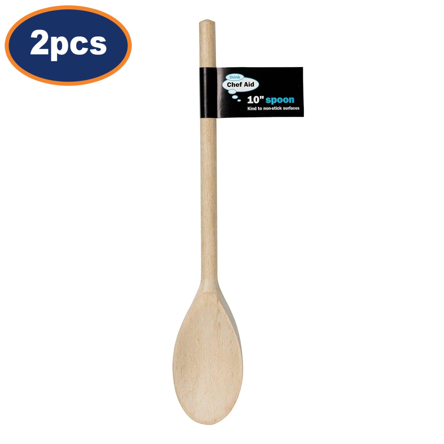 Wooden Spoon Oval Baking Cooking Utensil Cutlery Beige Tool Chef Aid 40cm 2Pcs