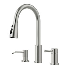 3 Hole Kitchen Faucet with Soap Dispenser and Separate Handle