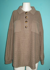 American Eagle Womens S Tan Brown Textured Button Henley Sweatshirt Oversized