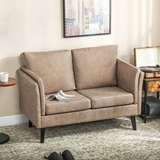 HOMCOM Small Sofa, Loveseat Sofa for Bedroom, Home Office, Light Brown