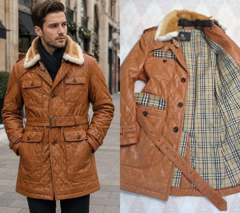 Burberry Black Label Leather Coat with Fur M Men's Vi… - Gem