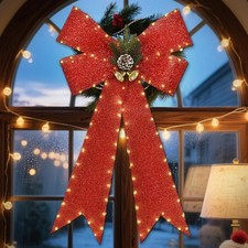 32 Inch Large Red Bows Christmas Decorations, 118 Led Lighted Giant Bow with 8