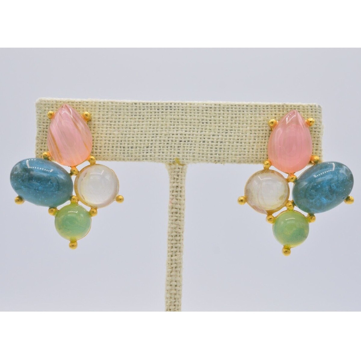 Givenchy Vintage Cabochon Earrings Brushed Gold Pastel