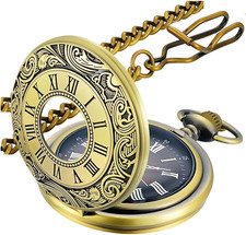 Vintage Pocket Watch Roman Numerals Scale Quartz Pocket Watches with Chain Chris