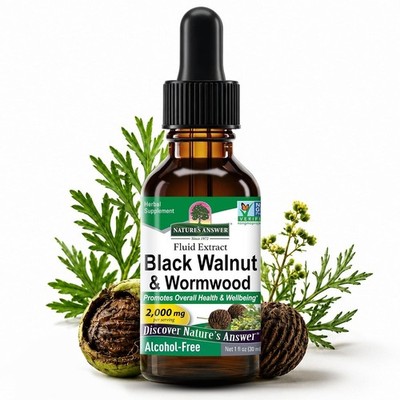 Nature's Answer 1oz Black Walnut & Wormwood | Gluten-Free Health Supplement