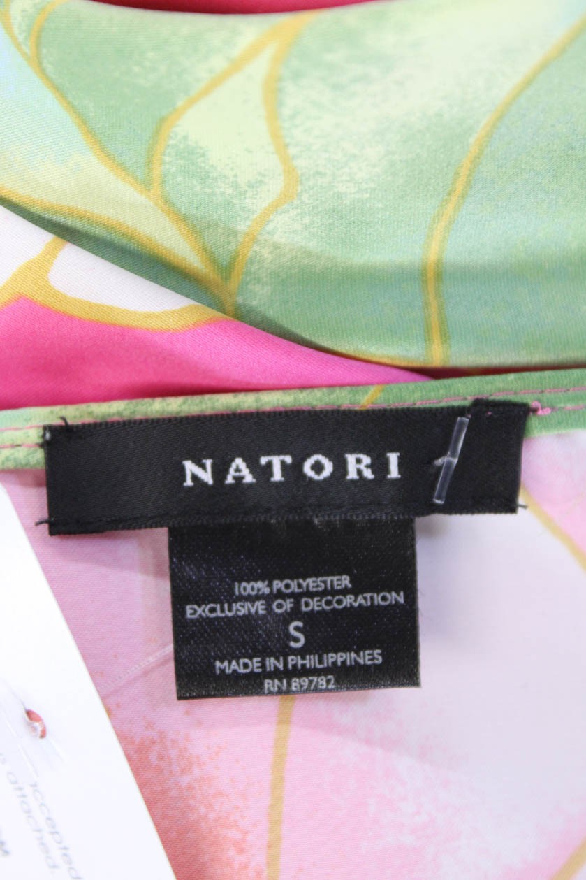 Natori Womens Floral V-neck Cap Sleeve Sleep Dress Pink Size Small