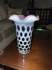 Fenton Plum Purple Opalescent Vintage Coin Dot Thumbprint Ruffled Rim 8” Vase