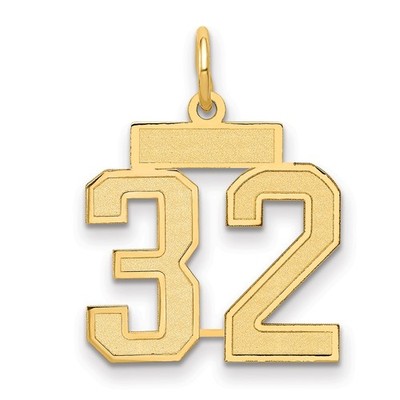 14k Gelbgold kleine Satin Zahl 32 Charm Anhänger