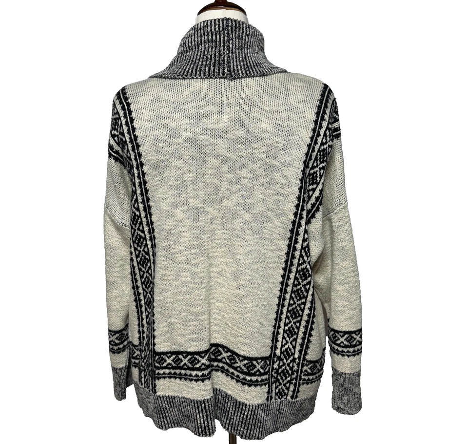 Cardigã Chicos Feminino Extra Grande 3 Cinza Preto Asteca Tribal Frente Aberta Boho Suéter - Imagem 3 de 4