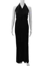 Halston Women's Asymmertrical One Shoulder Sleeveless Maxi Gown Black Size 2