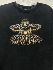 Hot Leathers Skull Knives Flames  Black Long Sleeve Biker Skeleton T-Shirt Sz XL