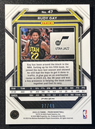 2022-23 Panini Prizm Orange Prizm /49 Rudy Gay #47 - Picture 2 of 2
