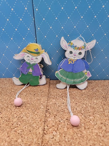 Vintage Wood Doll String Jumping Jack & Jill Easter Bunny Rabbit Quality Rare  - Picture 2 of 12
