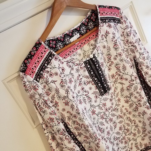 J. Jill Womens XL Petite Rayon Multicolor Floral Blouse Tunic Long Sleeve S-12