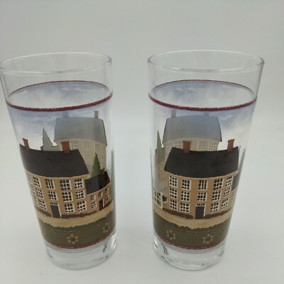 Set of 2 BLOCK COUNTRY Village by Gear 16 oz Glass Iced Tea Tumblers 1995