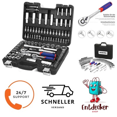 108-teiliges Steckschlüsselsatz Set mit Ratsche und Werkzeugkoffer