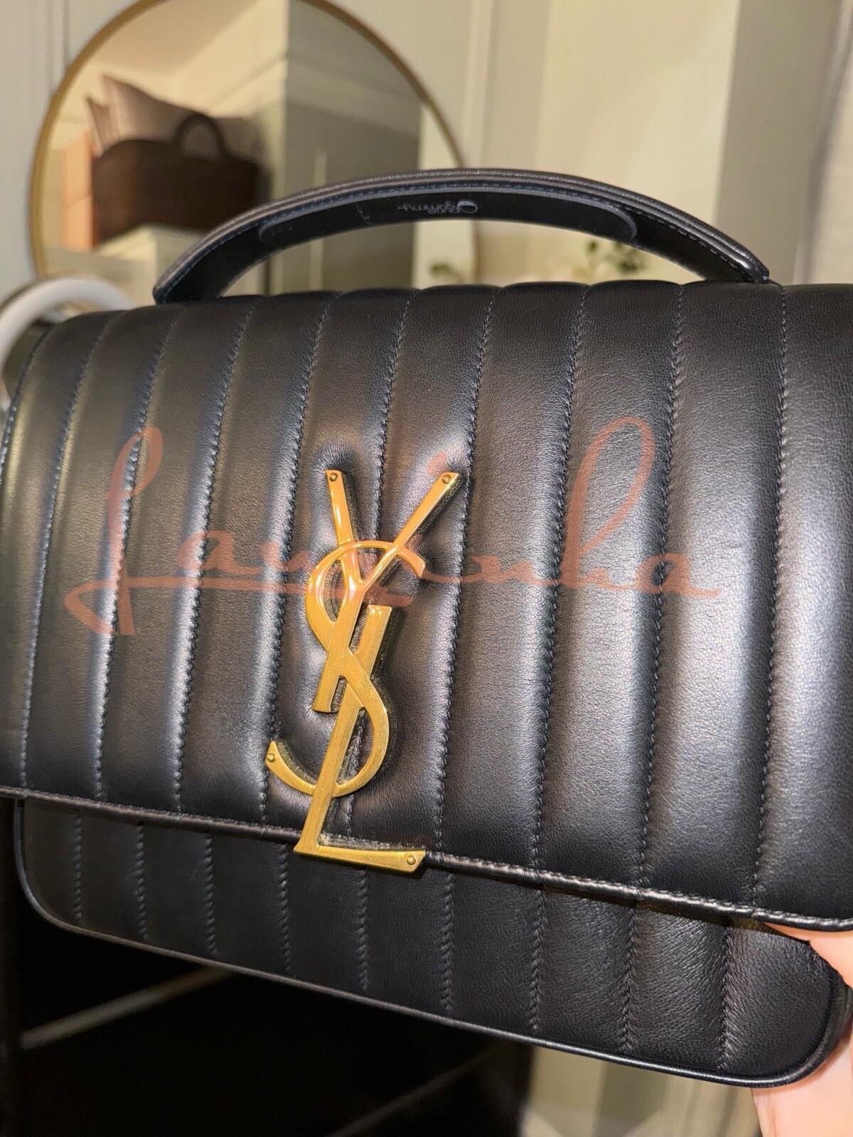 YSL VICKY Saint Laurent Borsa Grande Monogramma NERA in Pelle Catena Oro