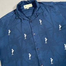 VTG Billabong Shirt Mens L Blue Hawaiian Button Up Rayon Loop Collar Palm Tree