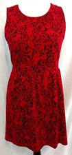 Tempted Dress Womens XL Stretch Knit Red Black Paisley Damask Fit Flare Skater