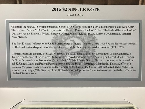 Billetes de banco 2015 colección de 2 USD 3 San Francisco, Dallas, Nueva York - Imagen 11 de 12
