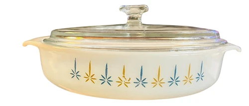 VTG 1960's Fire King Anchor Hocking 429 Starburst  Round Casserole Dish W/Lid 9"