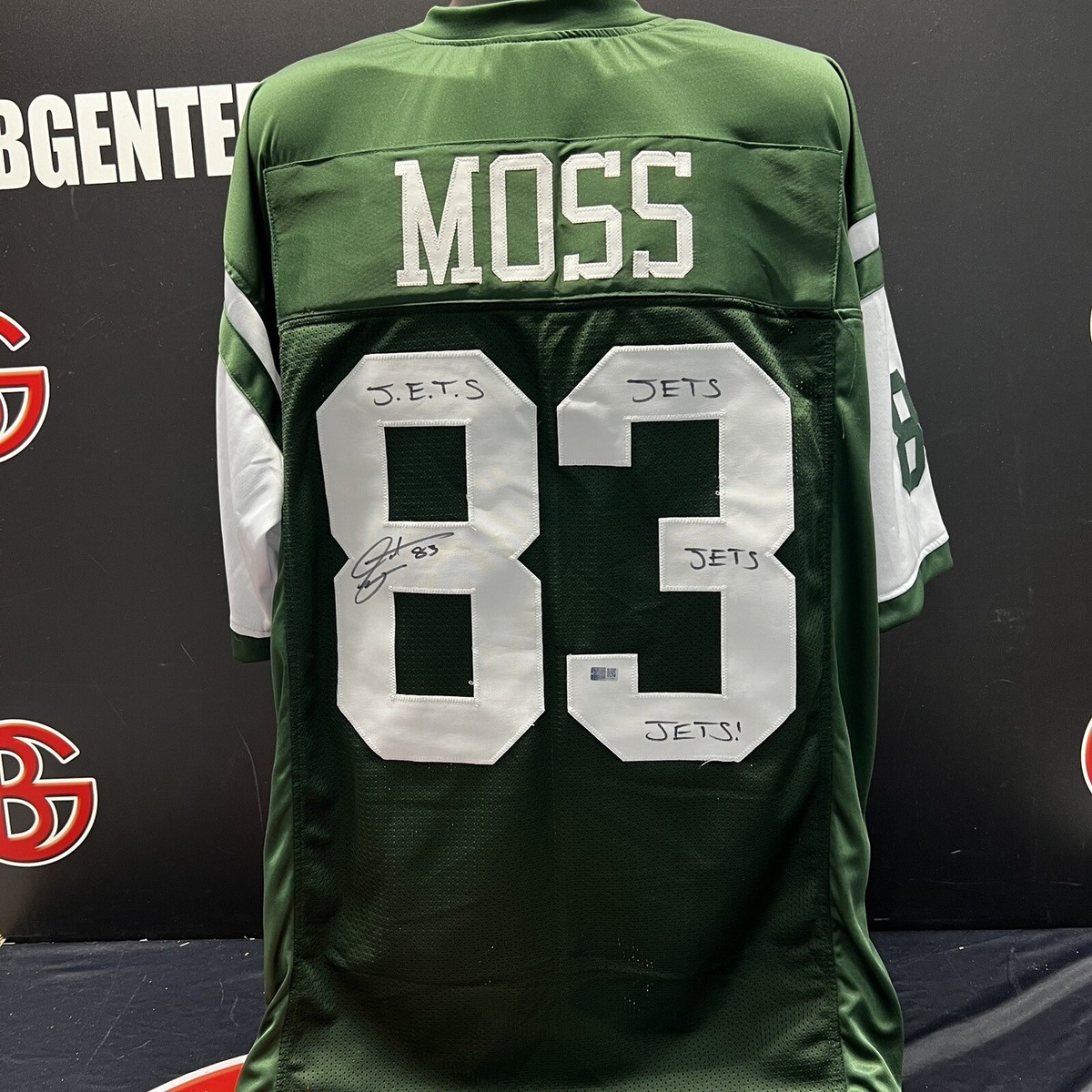 Santana Moss Autographed New York Jets Green Inscribed jersey