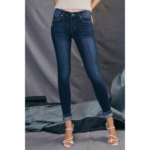 KanCan Denim Distressed Zip Fly Skinny Stretch Jeans Medium Wash Blue - Picture 6 of 12