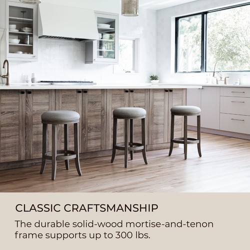 Maven Lane Bar Stool in Reclaimed Oak Finish w/ Ash Grey Fabric Upholstery(Used) - Picture 4 of 6