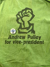 Rare 1972 T-Shirt & Pin Andrew Pulley Socialist Party VP Candidate Civil Rights