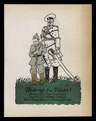 1915 Einberufungs-Anzeige-Karte Litho. Mich ruft die Pflicht ! Maler Curt Vogt