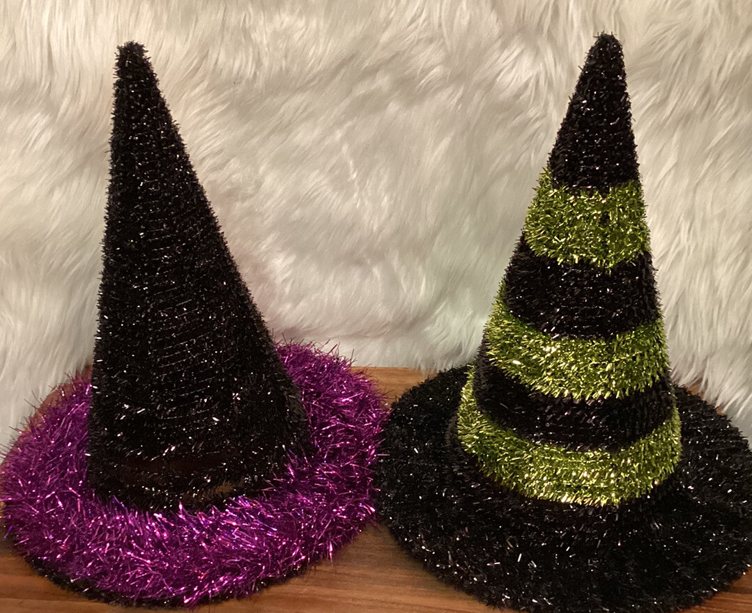 Set/2 14” x 10” Wired Tinsel Witch Hat Tabletop Party Decor eBay