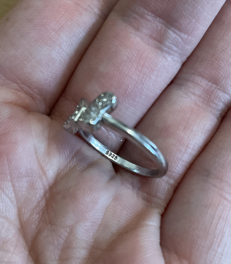 Sparkly Crystal Bow Solid Sterling Silver 925 Rin… - image 7