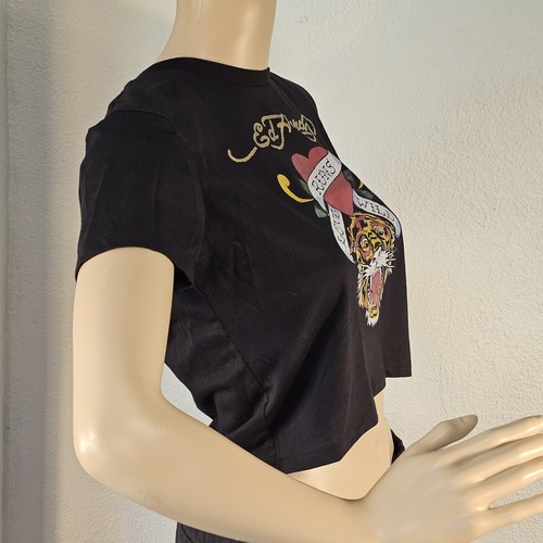 NWT Ed Hardy Tiger Baby Tee Love Runs Wild Juniors Size Large Black Crop Top - Picture 8 of 8